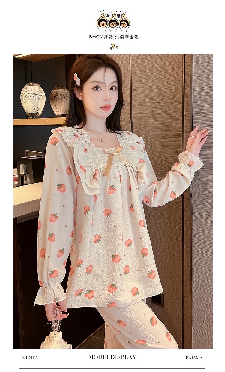 🌸🌸Bộ đồ ngủ Pyjama mềm mại cổ vuông ren đính nơ🌸🌸