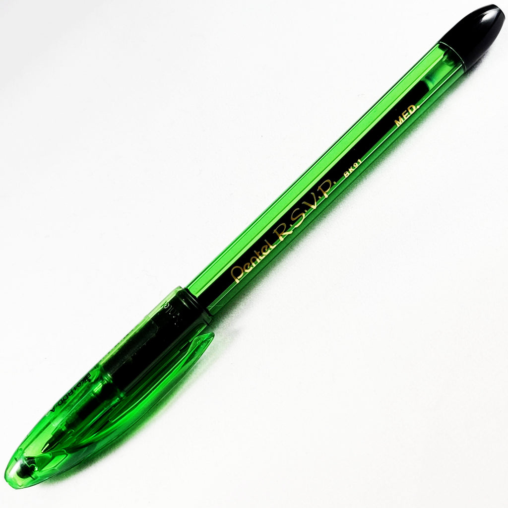 Pentel RSVP Razzle Dazzle Ballpoint Pen – Green Barrel, Medium Point (12-Pack)