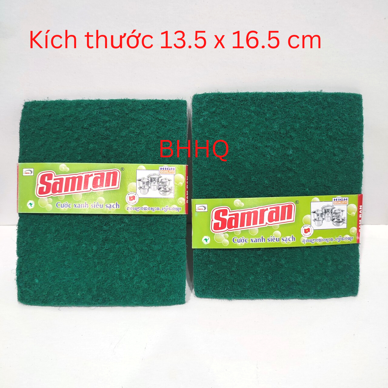 2 miếng cước xanh rửa chén cỡ lớn Samran 13.5x16.5cm.