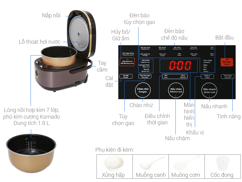 Nồi cơm điện cao tần IH Kangaroo KG599N 1.8 lít (Hàng trưng bày, bảo hành chính hãng 12 tháng)