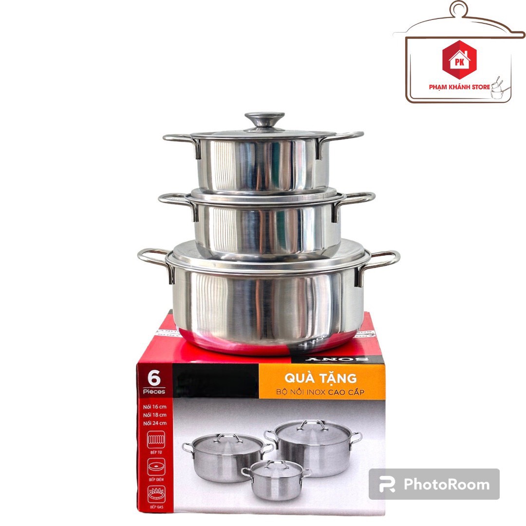 Bộ 3 Nồi Inox 1 Đáy Dùng Được Cho Bếp Điện Từ