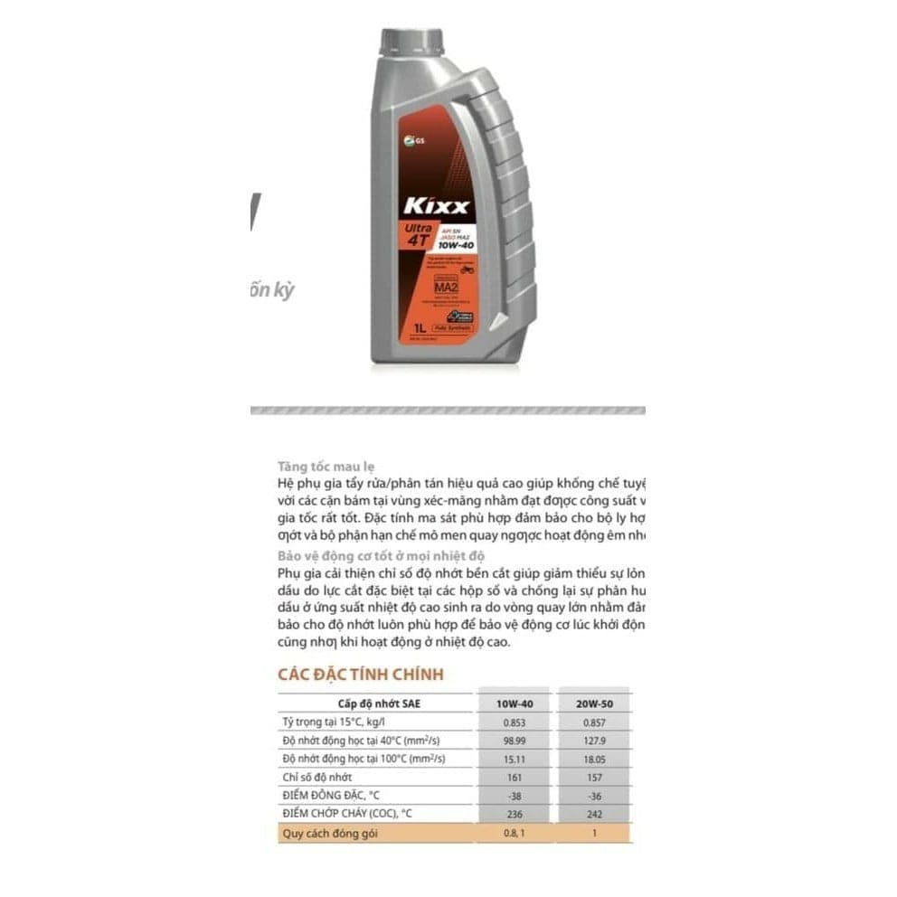 NHỚT KIXX XE MÁY SỐ 10W40 - 800ML