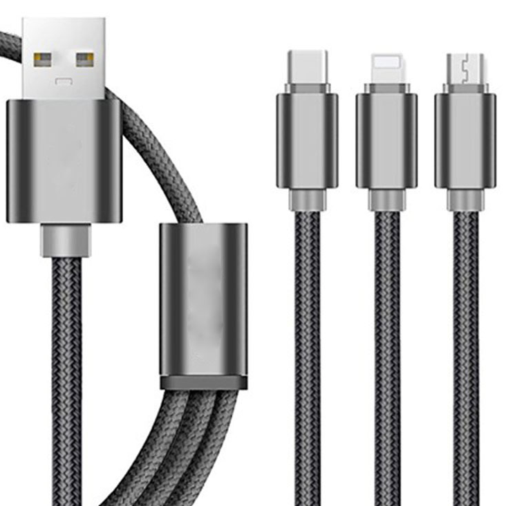 Cáp sạc 3 đầu Lightning - Micro - Type C dài 120cm