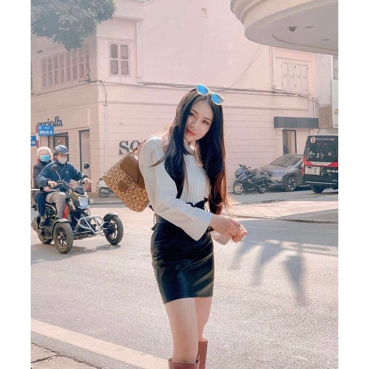Kate White Shirt - Áo sơ mi xếp ly cổ trụ