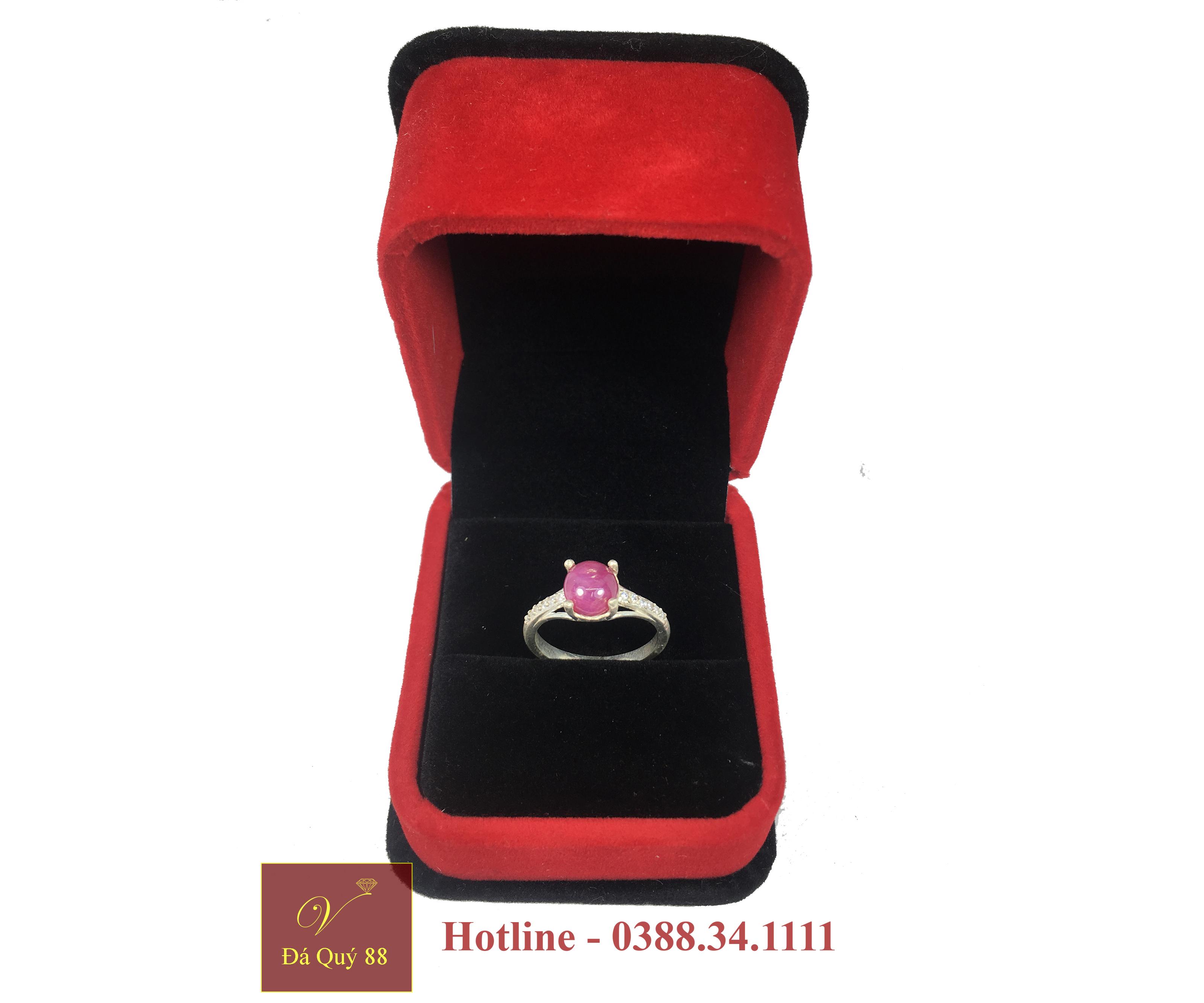 Nhẫn Bạc Nữ Gắn Đá Ruby Tự Nhiên Yên Bái, Đỏ Đậm