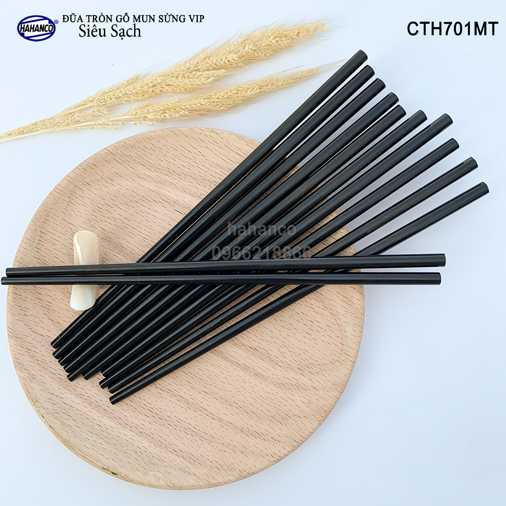 Đũa tròn gỗ Mun sừng trơn VIP - CTH701MT (Hộp 10 đôi rất đẹp) - Đũa gỗ tự nhiên cao cấp - Chopstick of HAHANCO