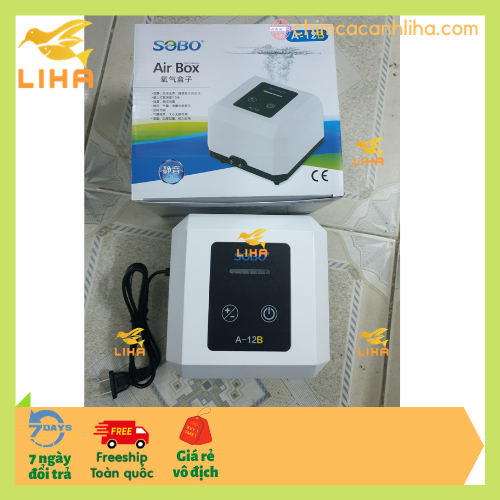 Máy Sủi Oxy Siêu Êm 2 Vòi Sobo Model Mới A-12B (4W - 2 vòi x3.5 Lít/Phút) - Máy Sủi Oxy Cho Bể Cá