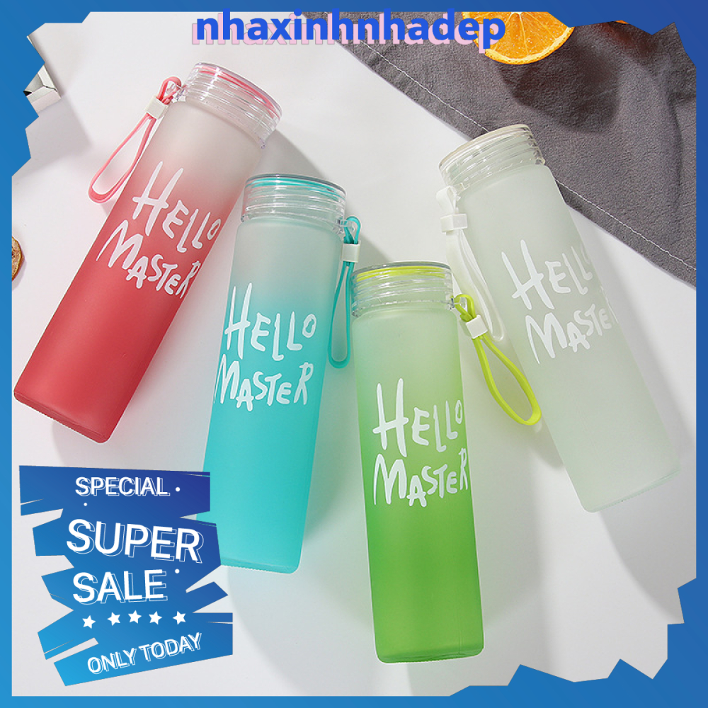 Bình nước thủy tinh B28 Hello Master dung tích 420ml (giao màu ngẫu nhiên) NXNDB28
