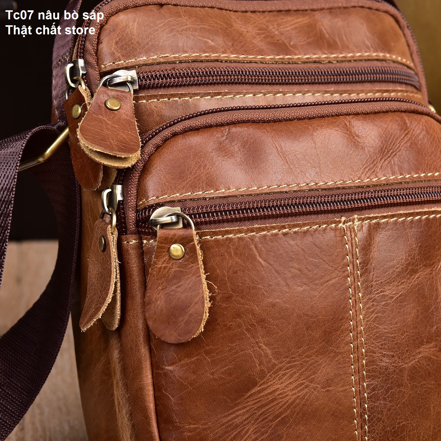 Túi đeo da bò sáp dầu mã TC07 thathchatstore