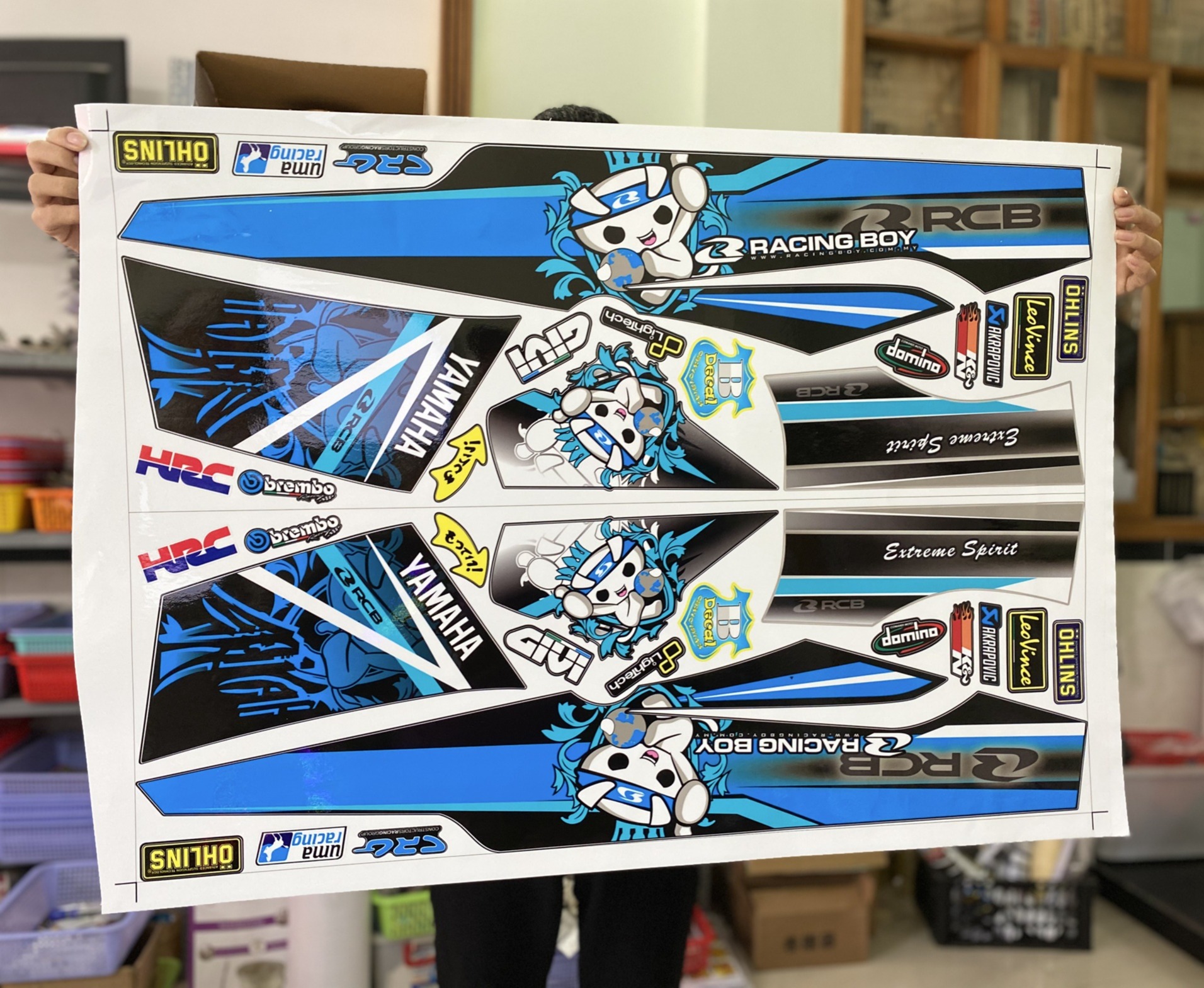 Tem rời xe sirius racing boy xanh đen