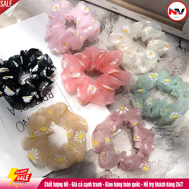 Dây Buộc Tóc Scunchies Vải Hoa Cúc (Cột Tóc Scunchies) Hàn Quốc Cho Nữ