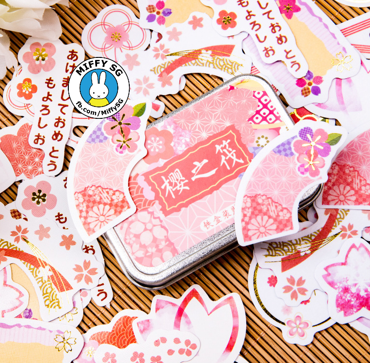 Hộp thiếc 60 sticker HOA ANH ĐÀO