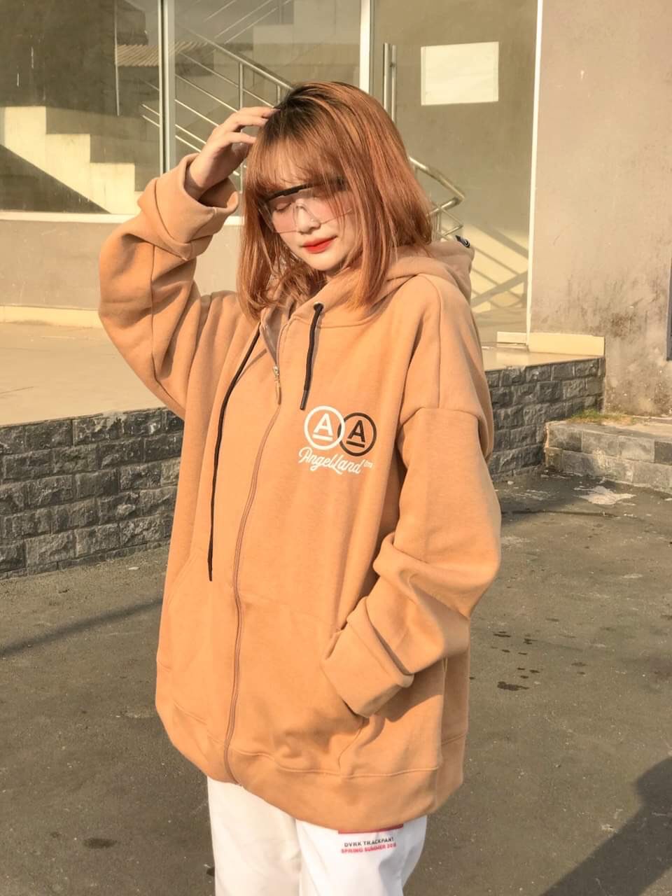 Áo khoác nữ Hoodie form rộng Khóa Dây Kéo Chất Liệu Thun NỈ Ngoại