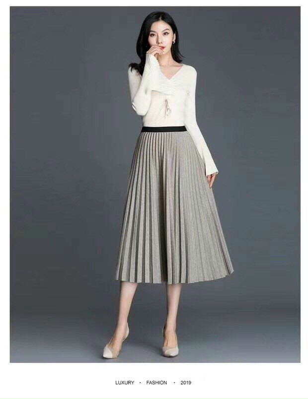 [SALE] Chân váy xếp ly dài xòe sang chảnh-chân váy dạ đẹp