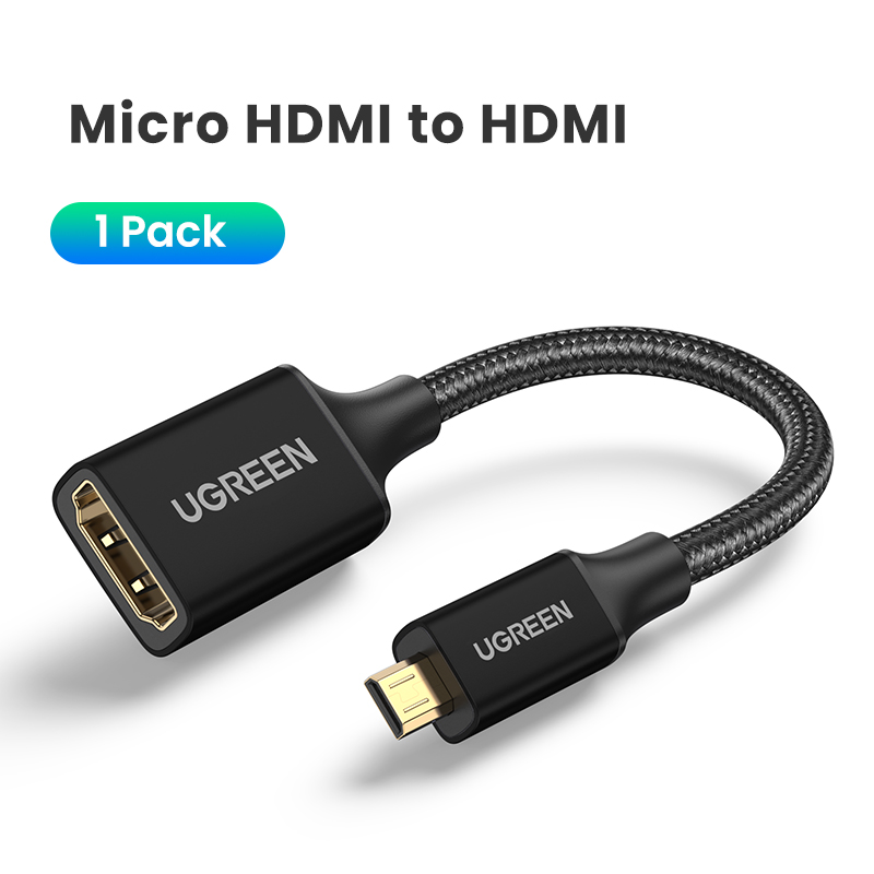 UGREEN 0.22m Micro HDMI to HDMI Cable Male to Female Micro HDMI Adapter Support 4K 60Hz 3D 1080P Ethernet Audio Return for GoPro Hero 6 Hero 5 Black, Nexus 10 Tablet, ASUS Zenbook Laptop, Camera-Intl