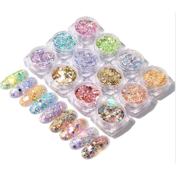 Set Nhũ Khổng Tước Mix kim sa ( Set 12 Màu Loại Siêu Sáng )