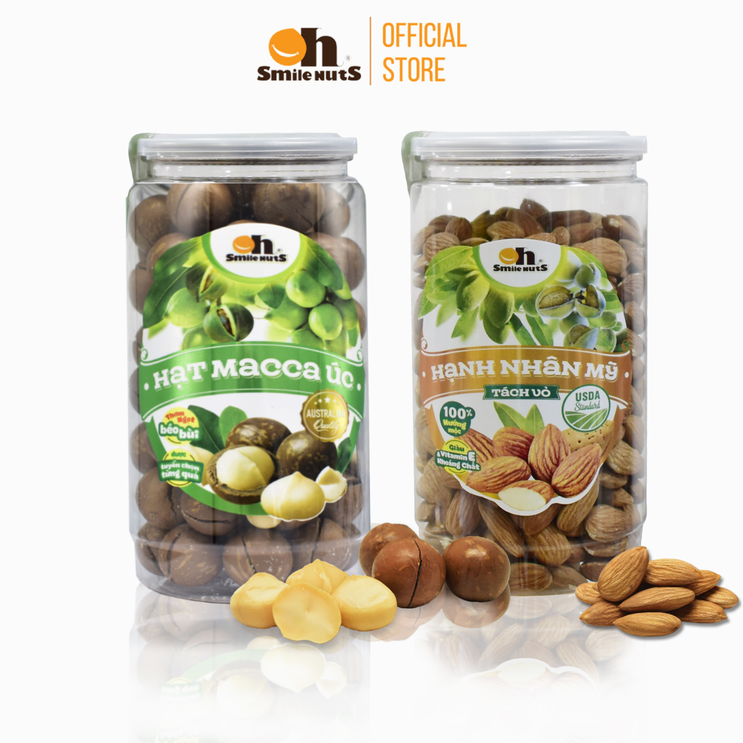 Combo hạt macca úc nứt vỏ 500g + hạnh nhân tách vỏ nướng 500g nhập khẩu từ Mỹ, cung cấp nguồn năng lượng dồi dào, giúp điều hòa cholesterol