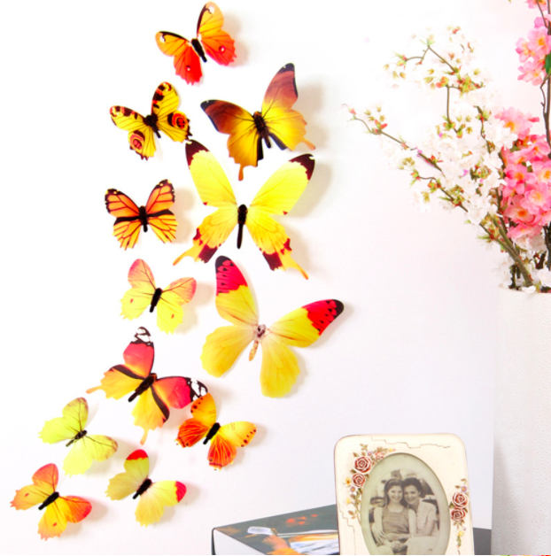 [HCM]Bộ 12 Bướm 3D dán tường trang trí nhà cửa (có sẵn keo dán)