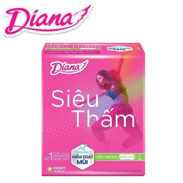 [HCM]Combo 4 Băng Vệ Sinh Diana Siêu Thấm Siêu Mỏng Không Cánh (Gói 8 Miếng)