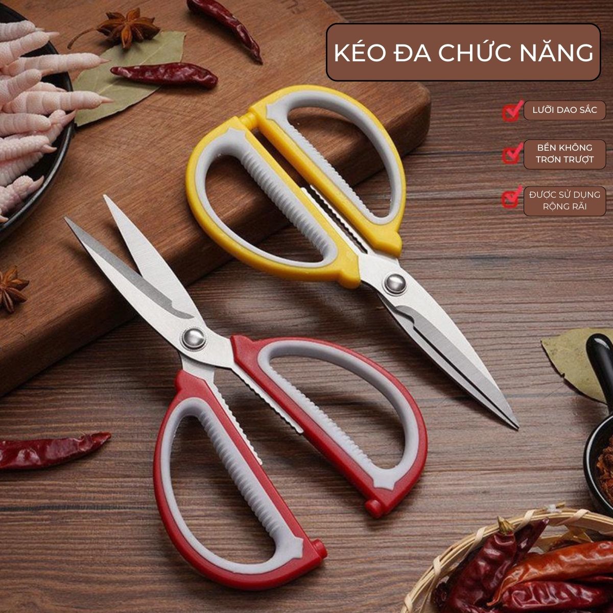 Kéo bếp đa năng inox, kéo làm bếp cán nhựa cao cấp siêu bền, Cắt rau chế biên hải sản chất liệu thép không rỉ