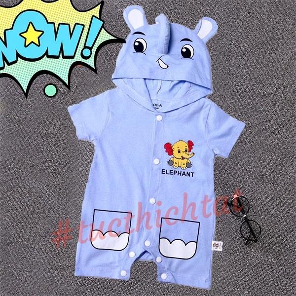 Body hình thú - Voi xanh (100% cotton)