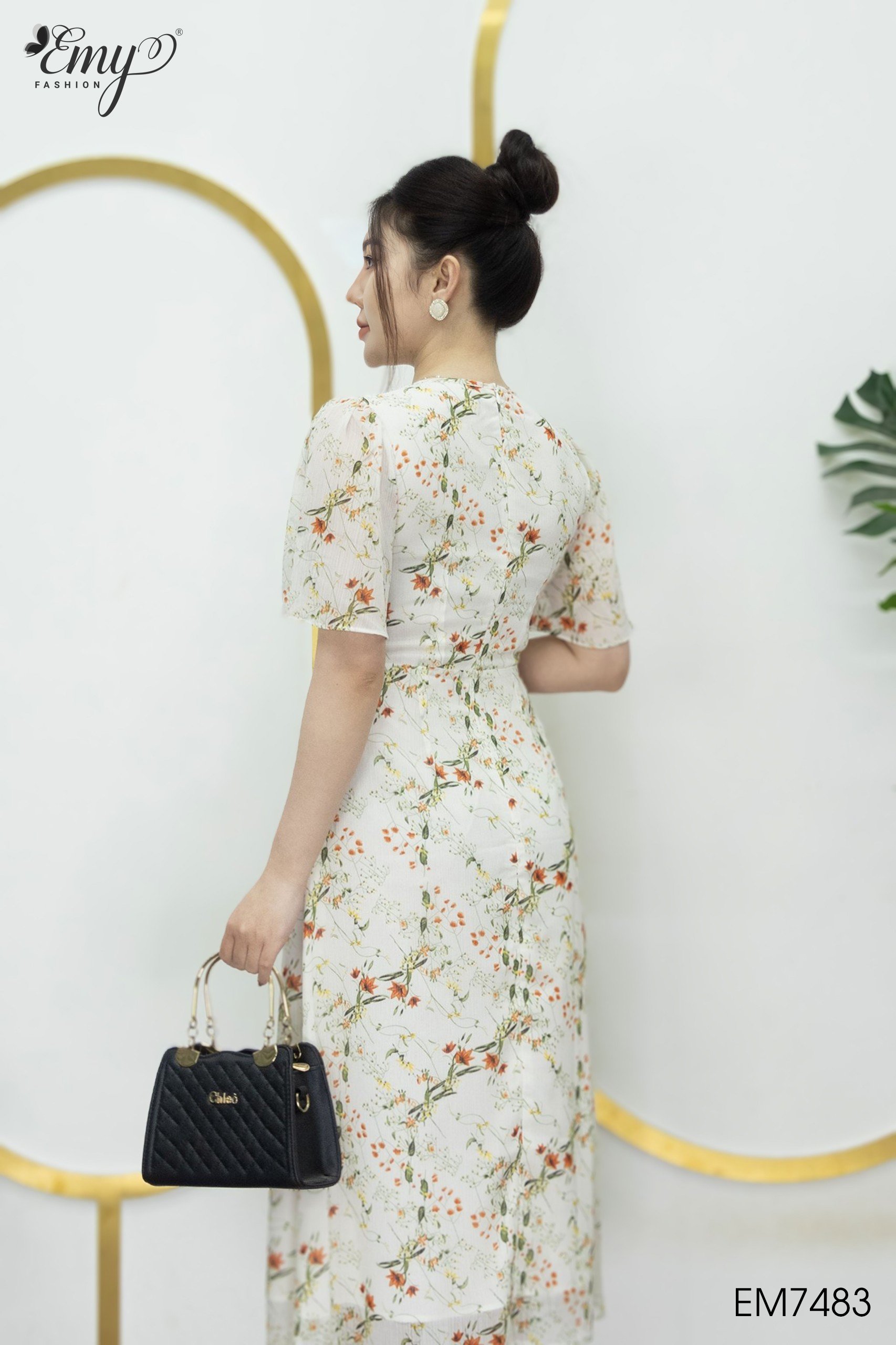 Đầm EMY EM7483 Xoè A Midi Nhún Cúp Ngực