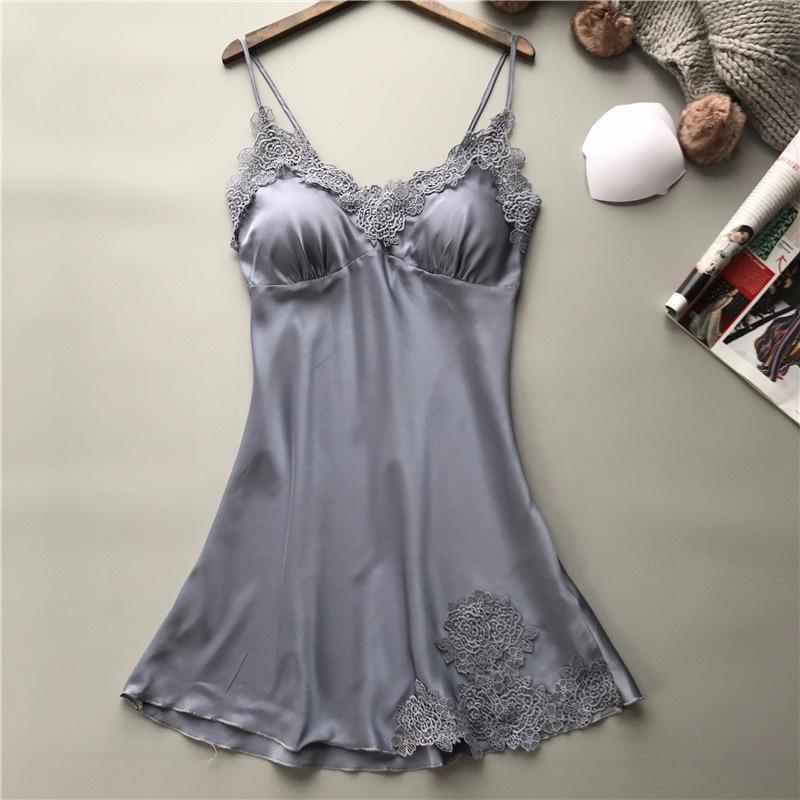 Váy ngủ lụa phối ren có đệm ngực cực sexy_VN10