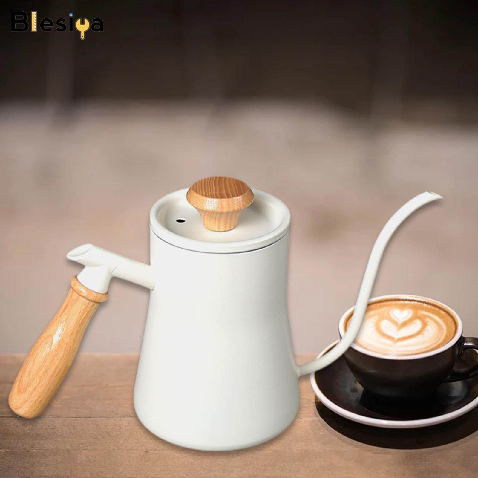 Blesiya 550ml Drip Kettle Wooden Handle Pour Over Coffee Pot Tea Kettle