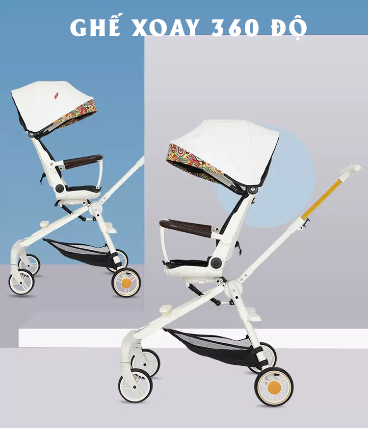 Xe đẩy du lịch cho bé RongBin 2 chiều ngã lưng 3 cấp độ ghế xoay 360 độ gấp gọn dành cho bé từ 0 đến 6 tuổi