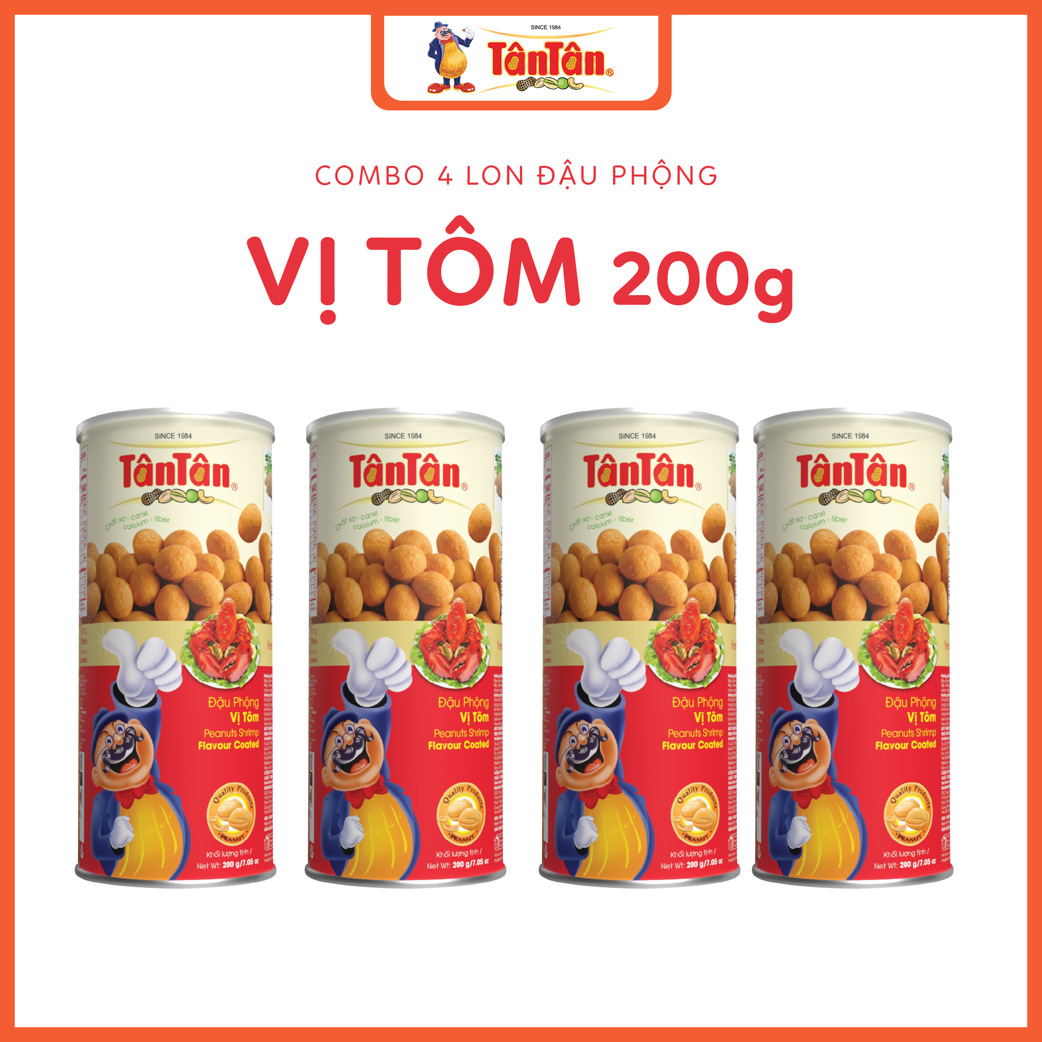 Combo 4 lon Đậu phộng vị Tôm Tân Tân 200g