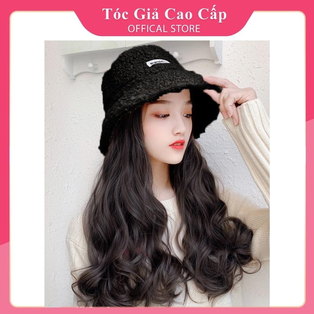 Tóc giả dín mũ nhiều màu sắc, mũ vành đen