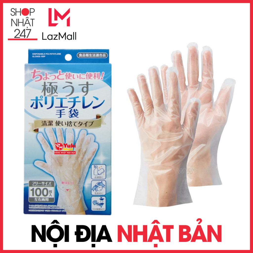 Set 100 găng tay nylon găng tay dùng 1 lần nội địa Nhật Bản