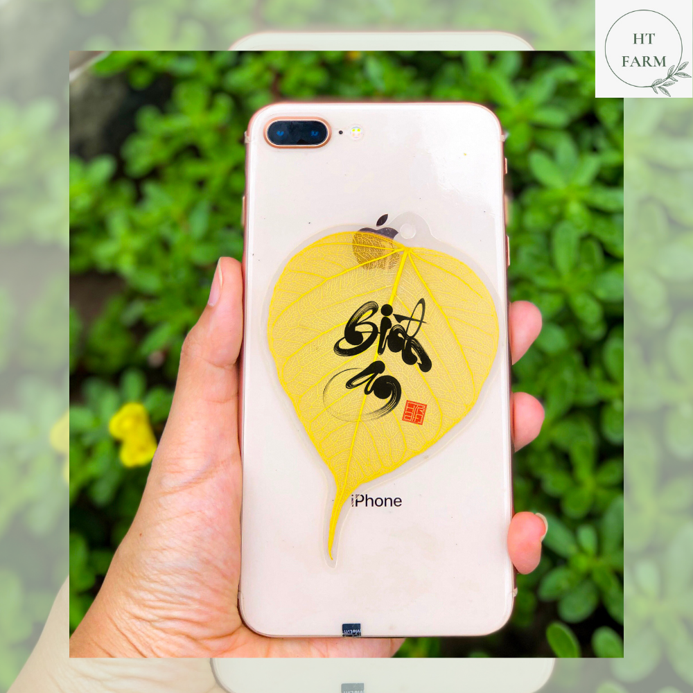 Lá Bồ Đề thư pháp chữ Bình an - Vạn sự bình an (Cầu Bình An – Tài Lộc – May mắn, Ốp điện thoại, Hàng loại 1)