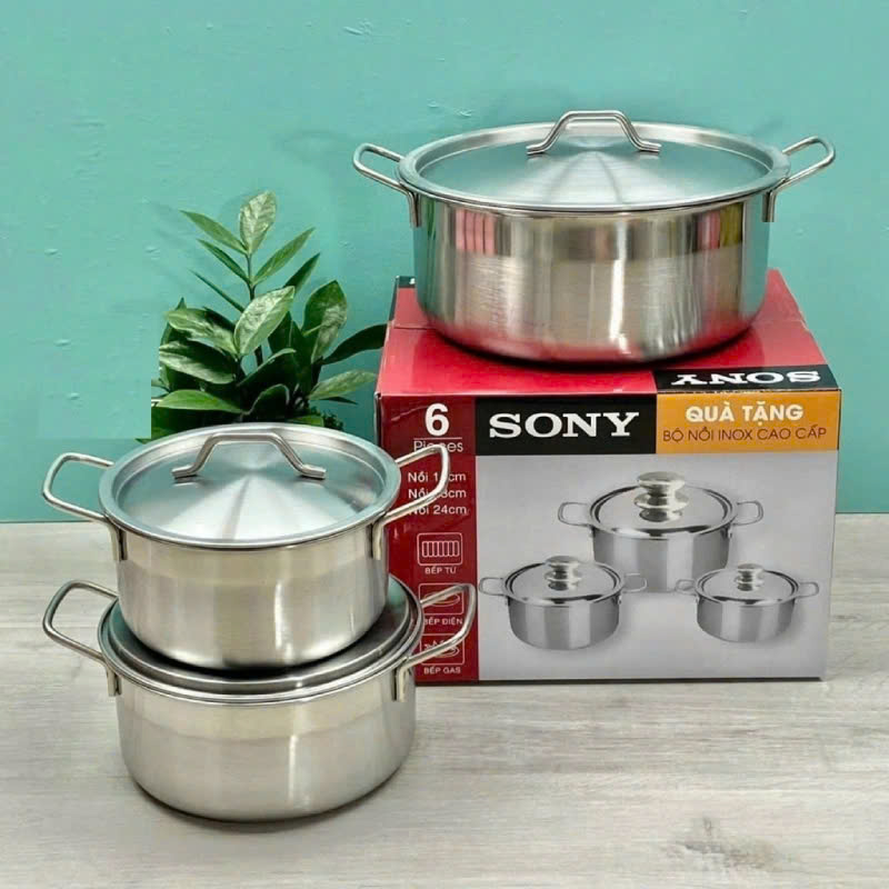 (Dùng Được Bếp Từ )Bộ 3 Nồi Inox Cao Cấp (3 Size 16CM-18CM-24CM ). Bộ 3 Nồi Sony Đa Năng