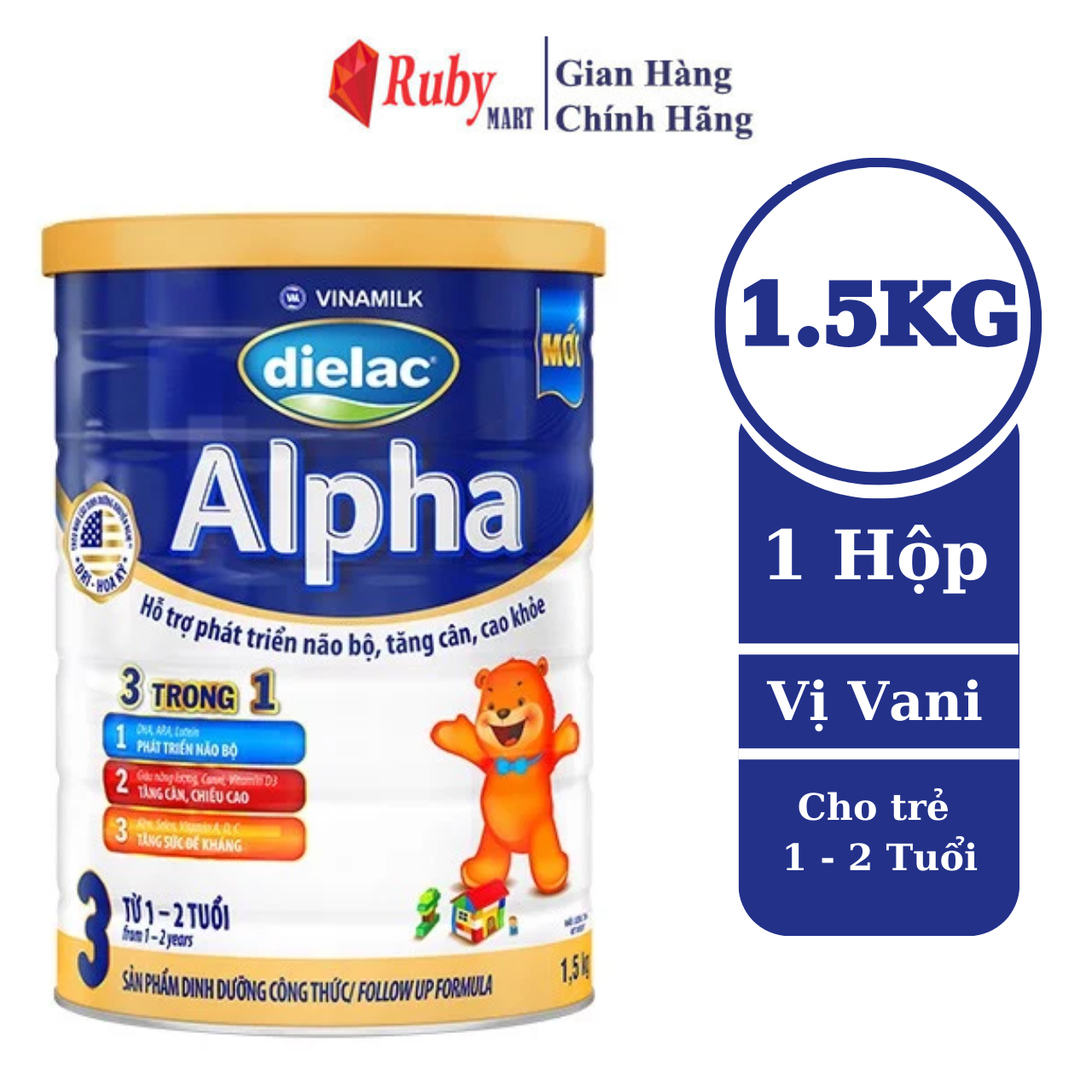 Sữa bột Dielac Alpha 3 - lon 1,5kg (cho trẻ từ 1 - 2 tuổi)