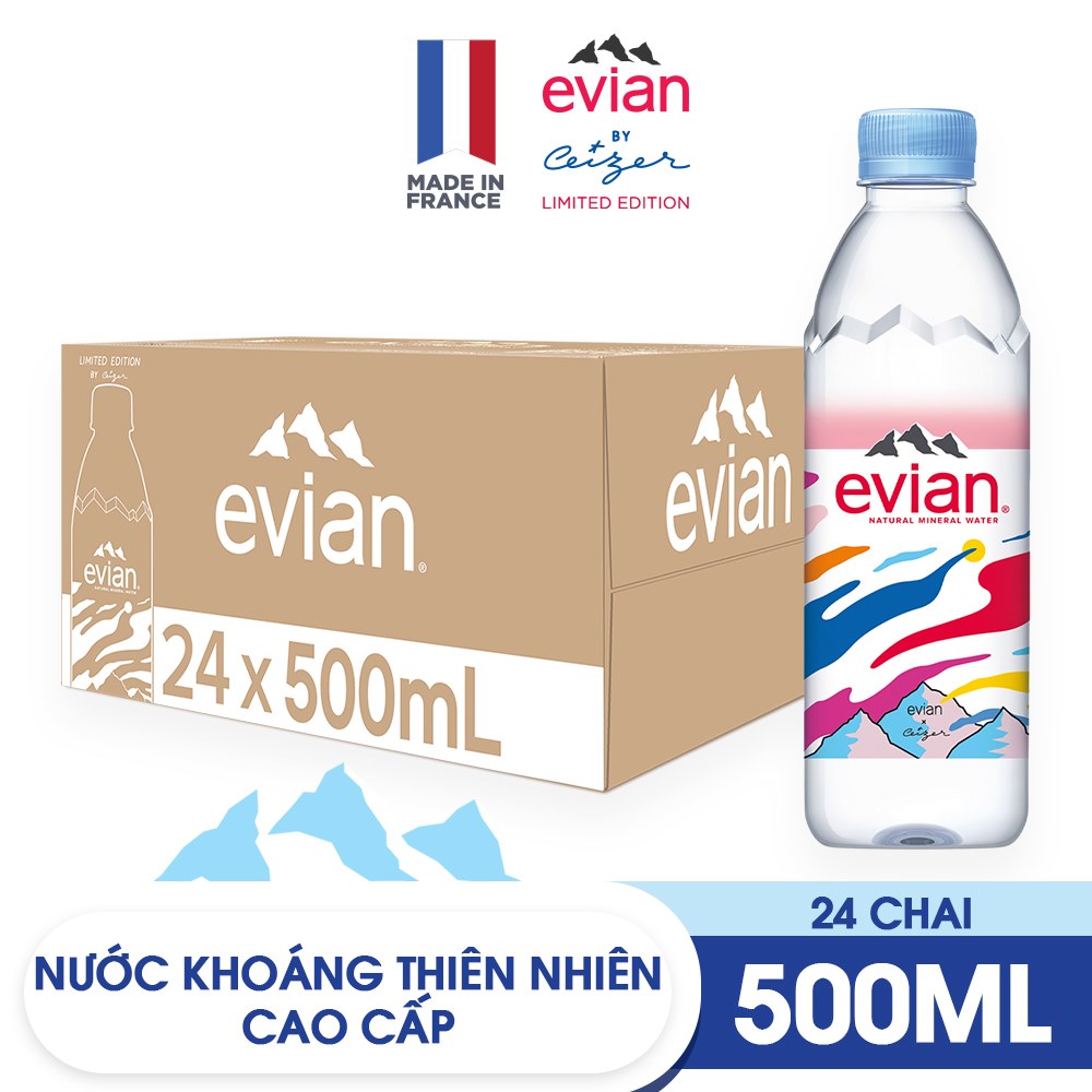 Thùng 24 chai nước khoáng thiên nhiên Evian Limited Edition 500ml 500ml x
