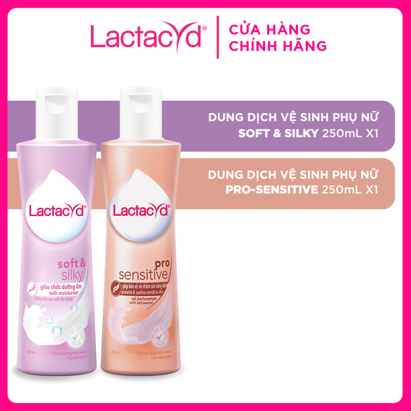 Bộ Dung Dịch Vệ Sinh Phụ Nữ Lactacyd Soft & Silky Dưỡng Ẩm 250ml + Pro Sensitive Cho Da Nhạy Cảm 250ml giá rẻ