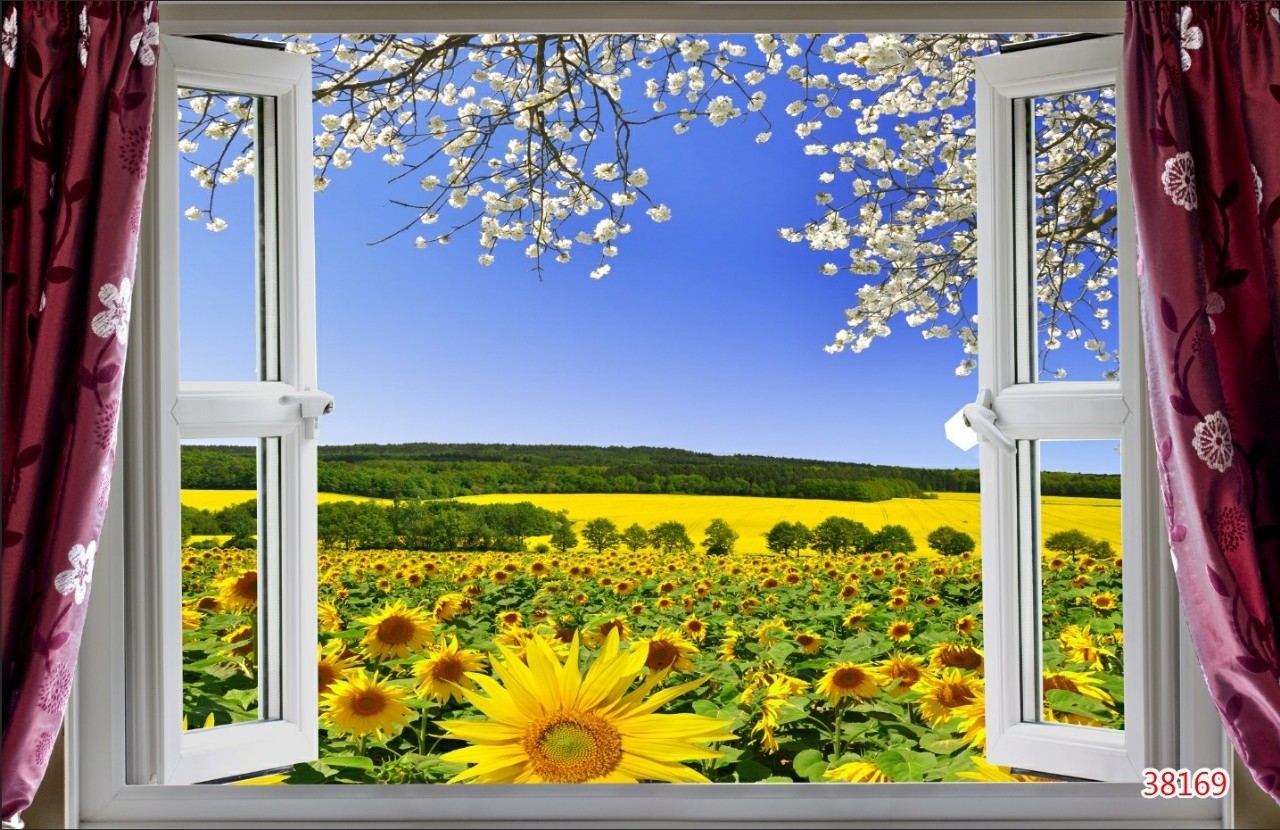 Tranh cửa sổ 3D dán tường in trên chất liệu lụa cao cấp