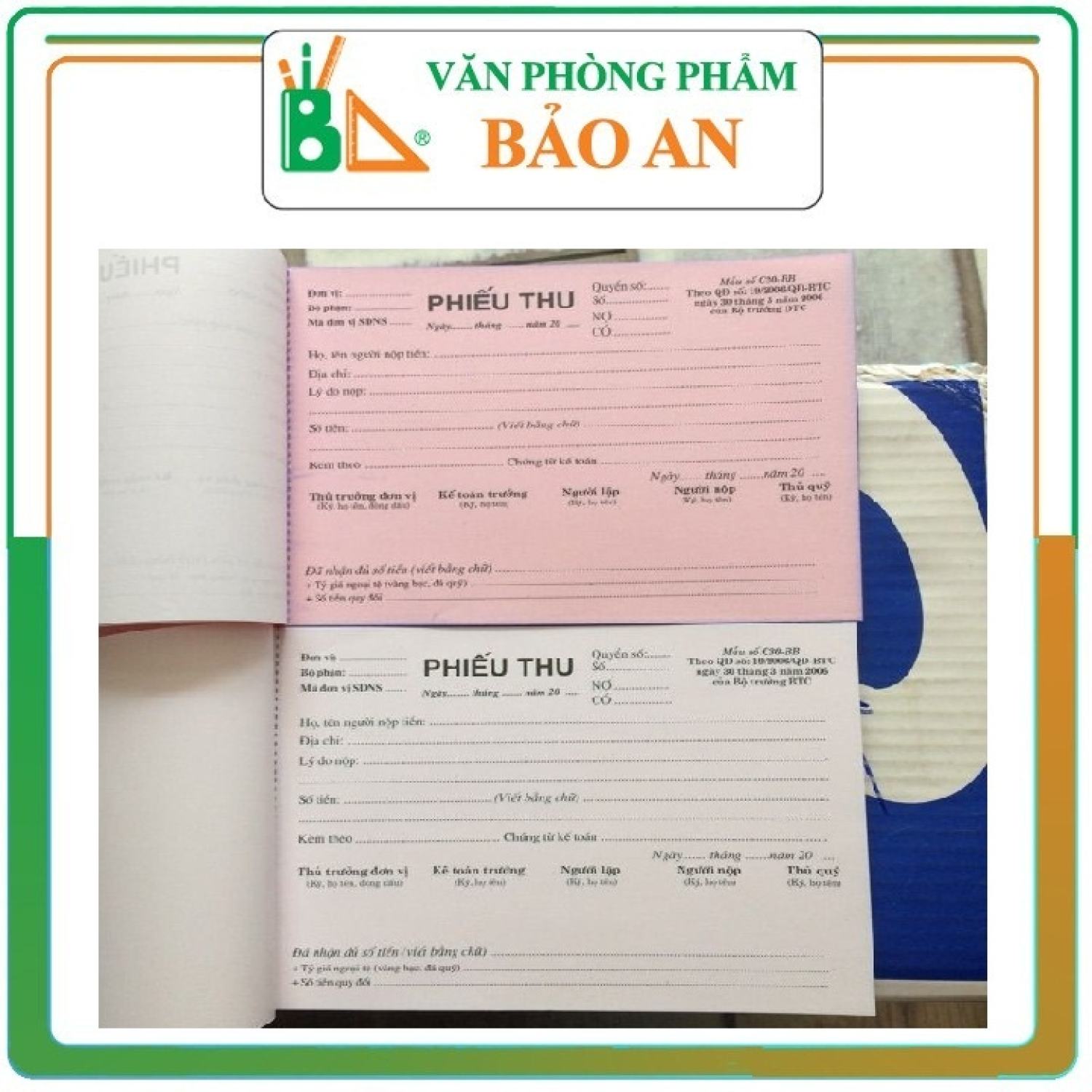 Phiếu thu 2 liên đẹp - 50 tờ 1 quyển ( 100 trang)
