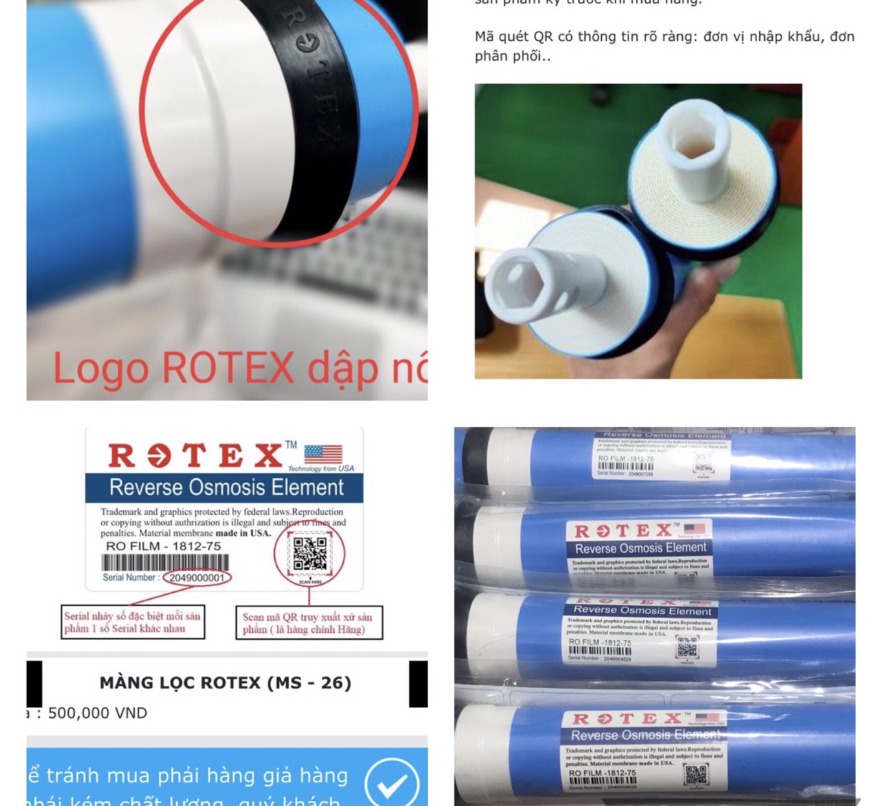 Màng Lọc Nước RO Rotex 15V Đầu 75  Dập Vân + Quét Mã QR Chính Hãng 100%
