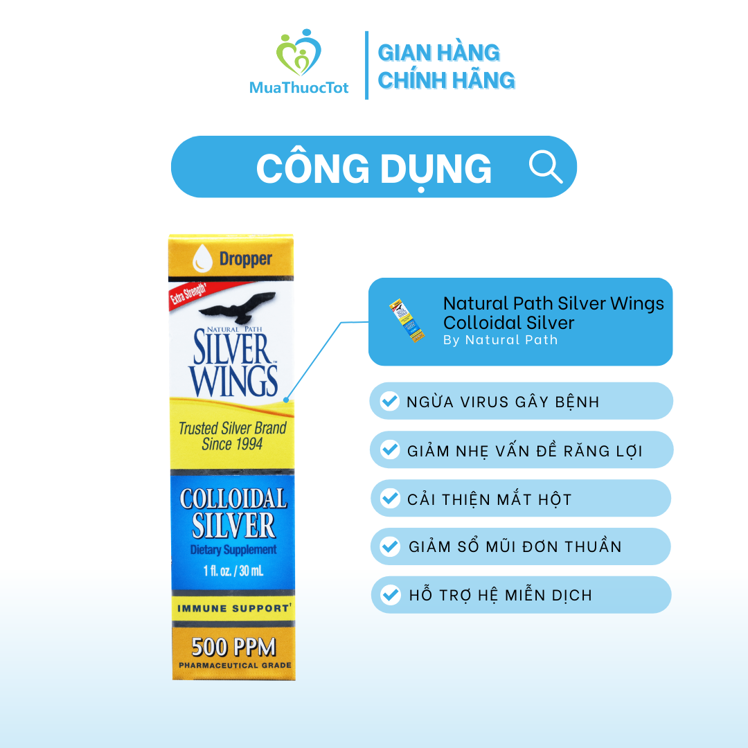 Keo Bạc Natural Path Silver Wings Colloidal Silver 500 PPM 30ml