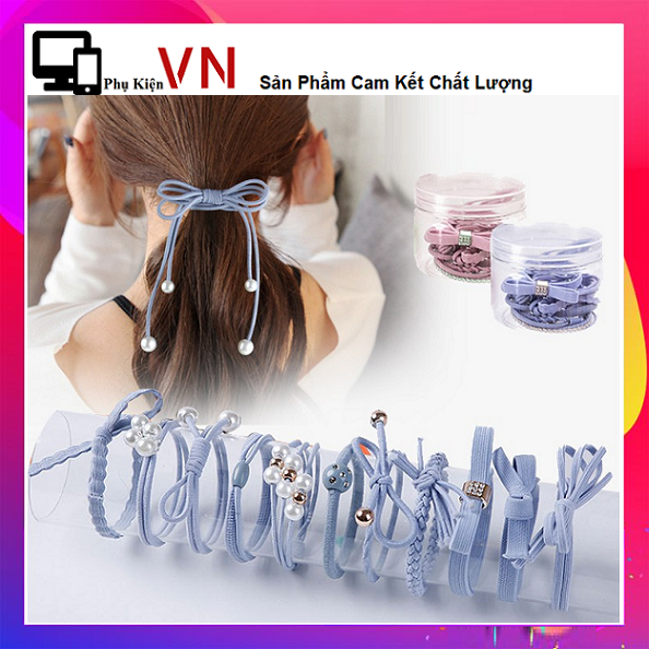 Sét 12 Thun Cột Tóc Hàn Quốc Dễ Thương - Bộ ( không hộp ) set 12 dây chun cột tóc phong cách Hàn Quốc