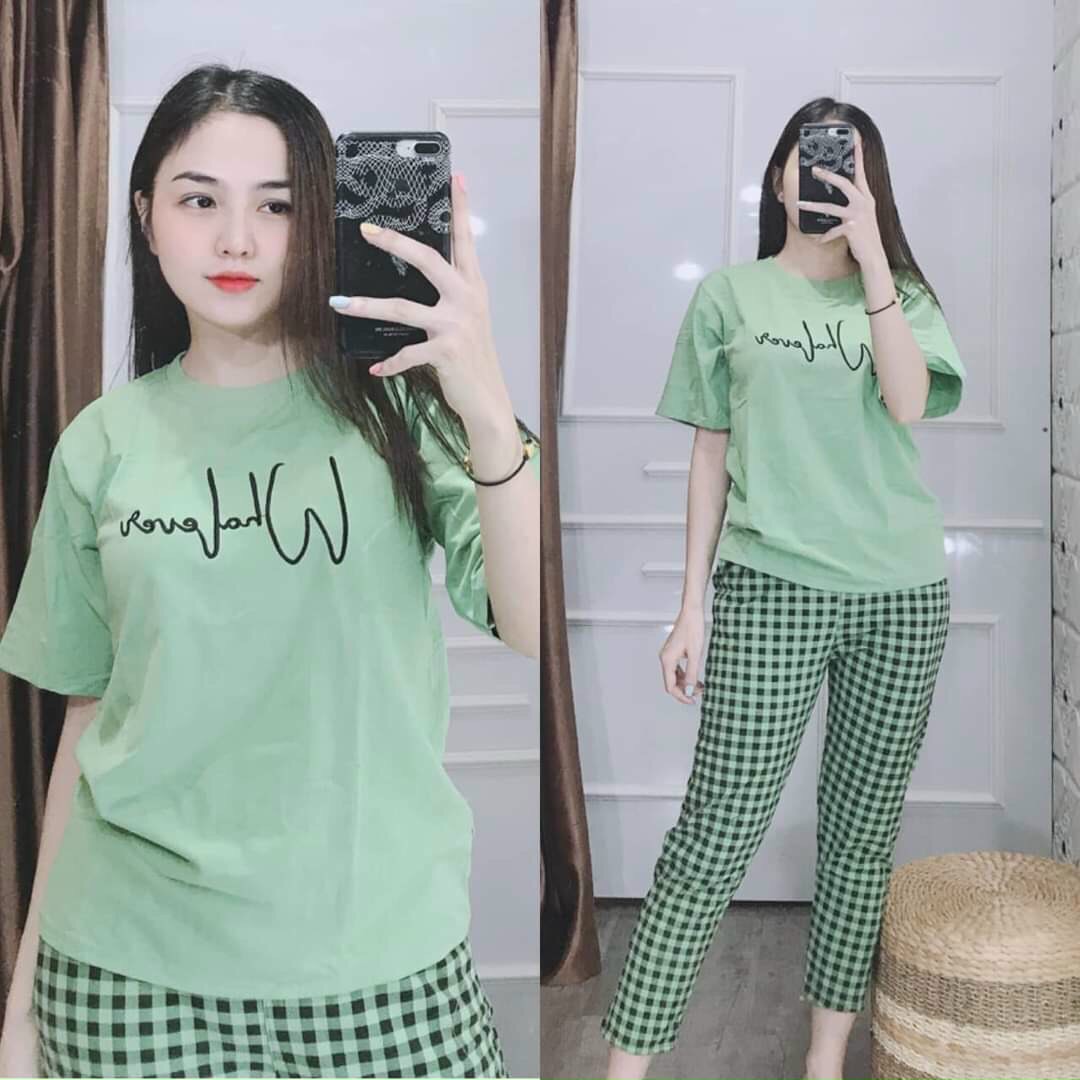 Đồ bộ dài quần caro thun cotton