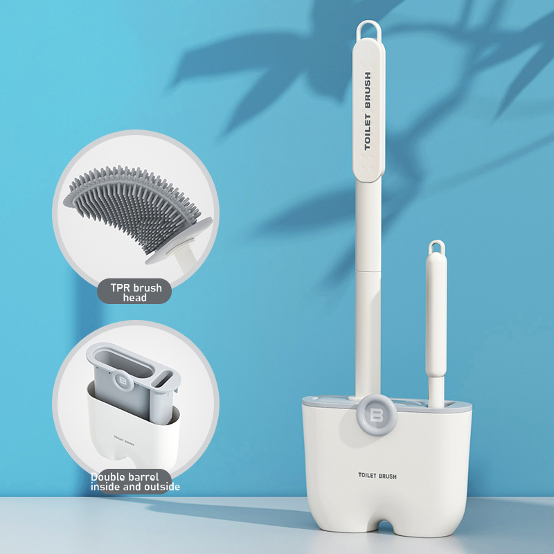 XMDS Silicone Toilet Brush TPR Brush Head With Base 360° No Dead Angles No Punching Wall Mounted Easy to Clean Bathroom Silicone Brush Toilet Brush Grey Blue