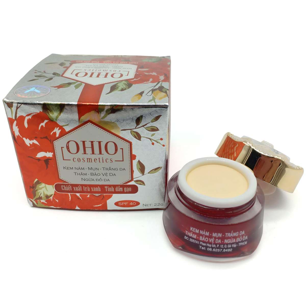 [Hcm]Kem Nám - Mụn - Trắng Da - Thâm - Bảo Vệ Da - Ngừa Đỏ Da Ohio Trà Xanh - Tinh Dầu Gạo 22G (Cam - Xám)