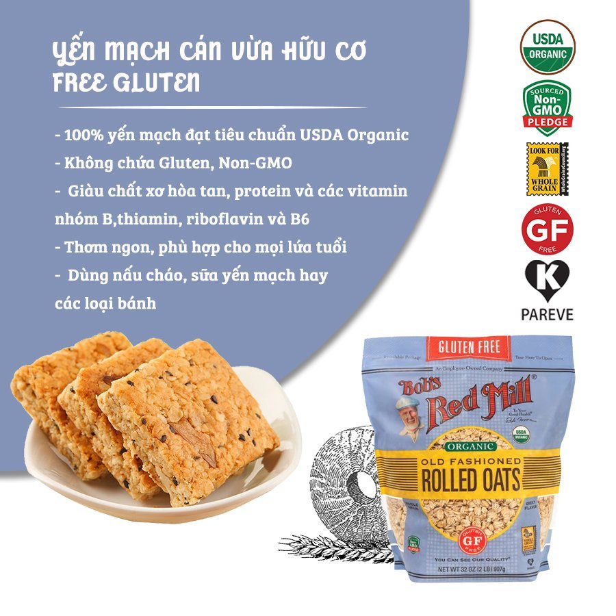 Bob's Red Mill Gluten Free Organic Old Fashioned Rolled Oats 907g. Exp Dec 2024