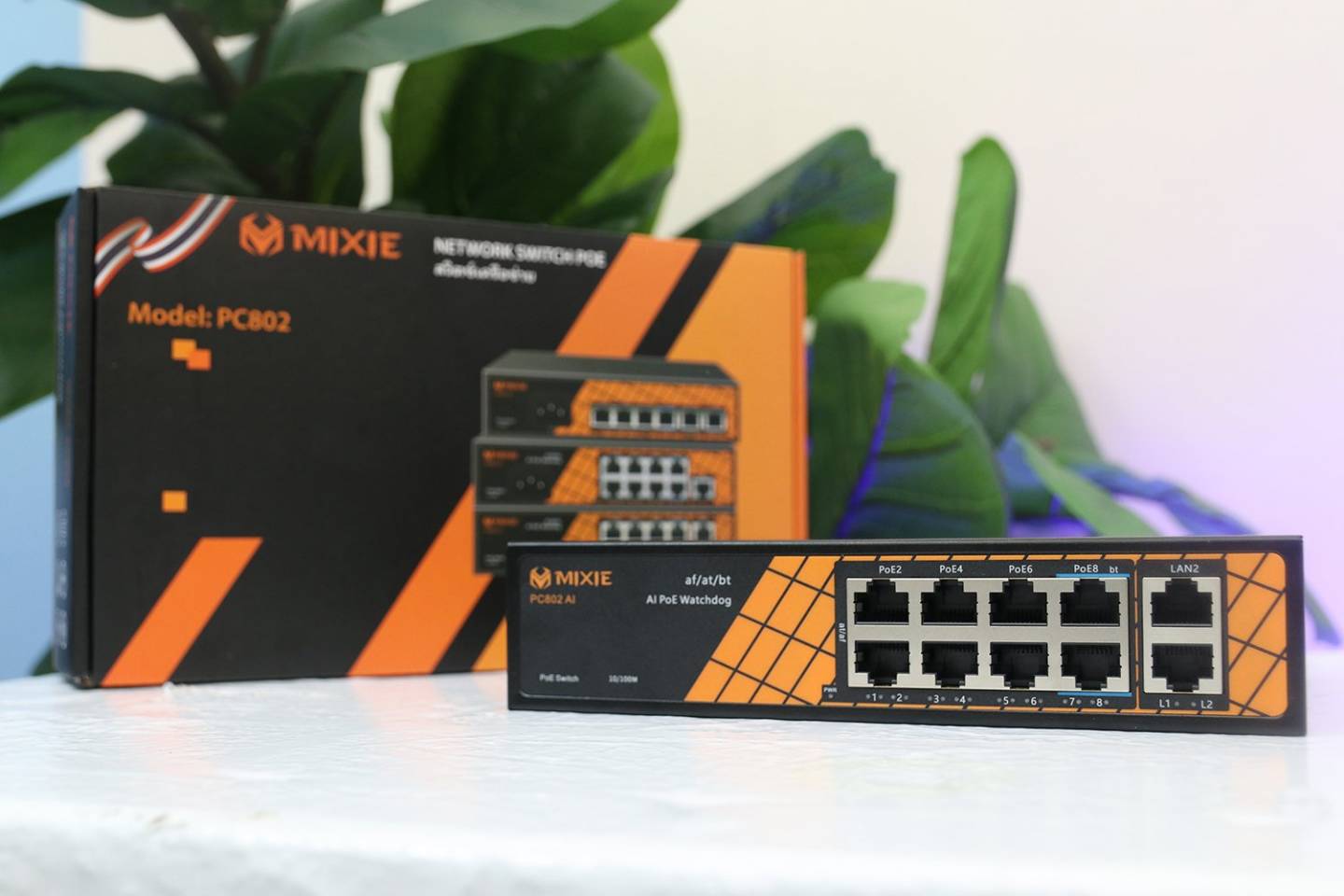 SWITCH POE MIXIE PC-802 AI 8 cổng LAN POE và 2 cổng Uplink