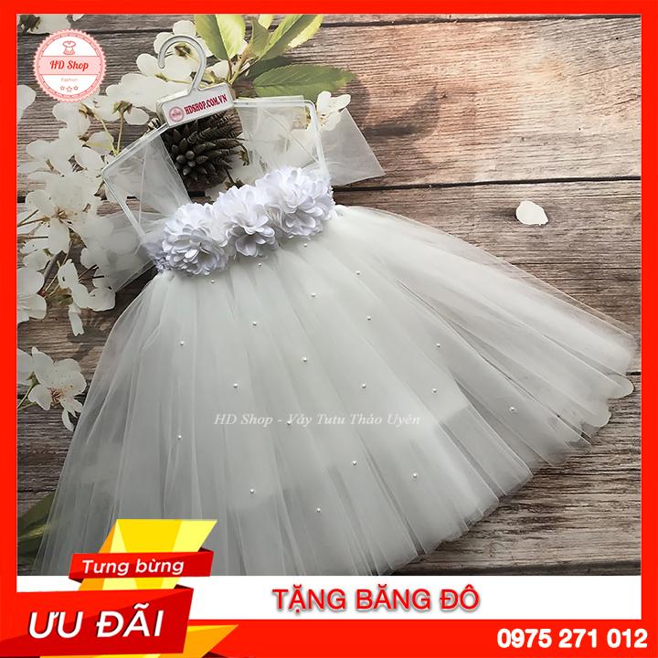 Đầm tutu trắng hoa xù trắng cho bé