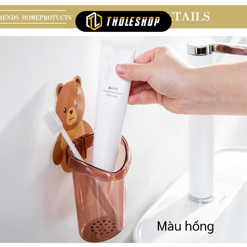 Cốc đựng bàn chải hình gấu - Giá treo cốc đựng bàn chải, kem đánh răng, vật dụng cá nhân dán tường