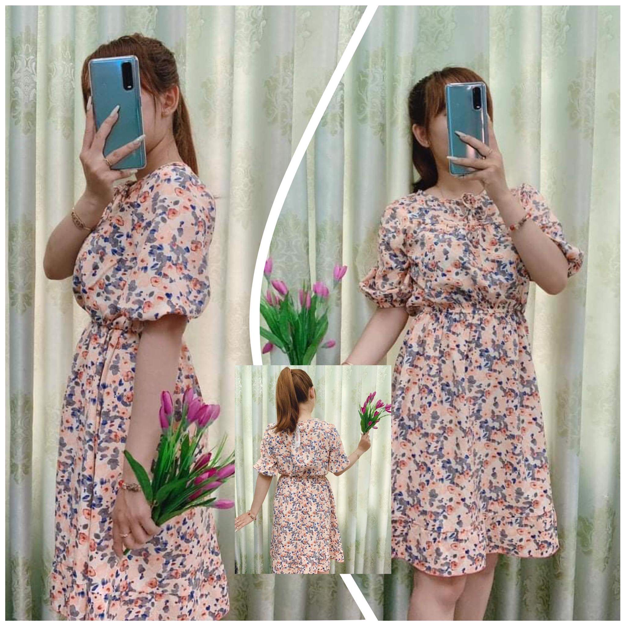 Đầm Váy Lụa Thiết Kế Cao Cấp In Họa Tiết Hoa Nhí